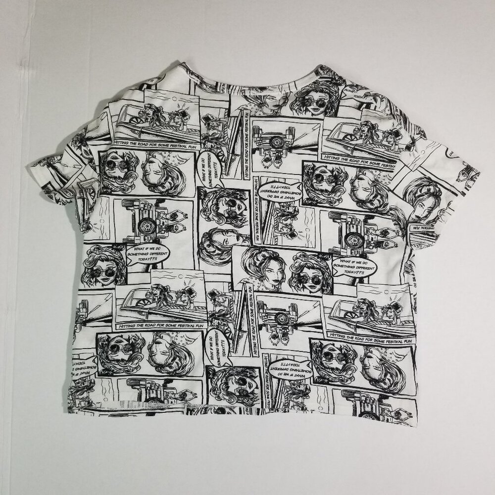 Zara Women Comic Print Top Black/White Small - Picture 6 of 8